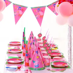 Peppa Pig, комплекты для дня рождения, аниме, фигурки, вечерние украшения, принадлежности, чашка, шляпка ложка, мероприятия, детские подарки на