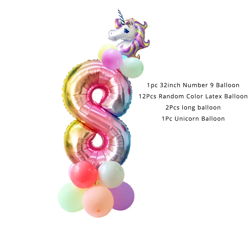 number ballon set-8 WEIGAO/украшение в виде единорога, украшения для дня рождения, Детские вечерние украшения в виде единорога, принадлежности для вечеринки в честь Дня Рождения, для девочек - Цвет: number ballon set-8