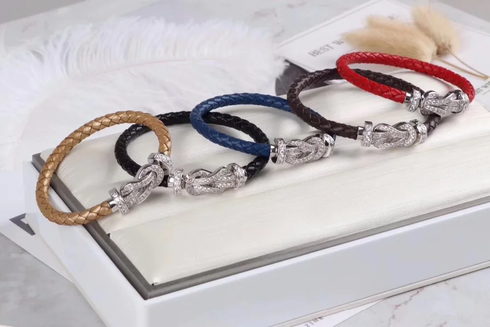 

Red Leather Rope Zircon 8 Bracelet 925 Sterling Silver Jewelry France Paris Brand Bijoux Women Men Fashion Bracelets