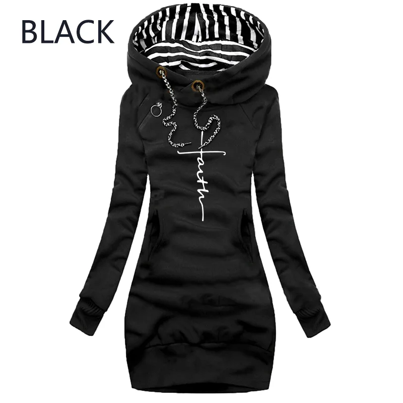  Vestidos tipo sudadera para mujer, estilo casual, de manga  larga, con capucha, para otoño, suelto, color sólido, minivestido atlético  con bolsillo, negro (2#BLACK) : Deportes y Actividades al Aire Libre