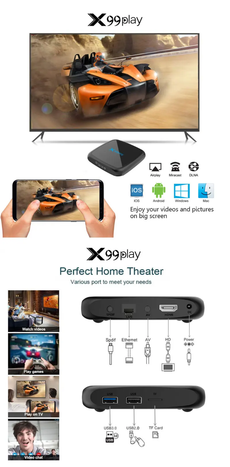 X99 Play RK3318 4 ГБ DDR3 ram 64 Гб rom EMMC Android 9,0 tv Box 5G Dual WiFi 4K H.265 VP9 USB 3,0 Smart tv Box телеприставка