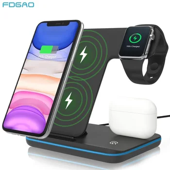 

15W Wireless Charger Stand 3 in 1 Qi Fast Charging Dock Station for Apple Watch 5 4 3 2 AirPods Pro For iPhone 11 Pro XS XR X 8