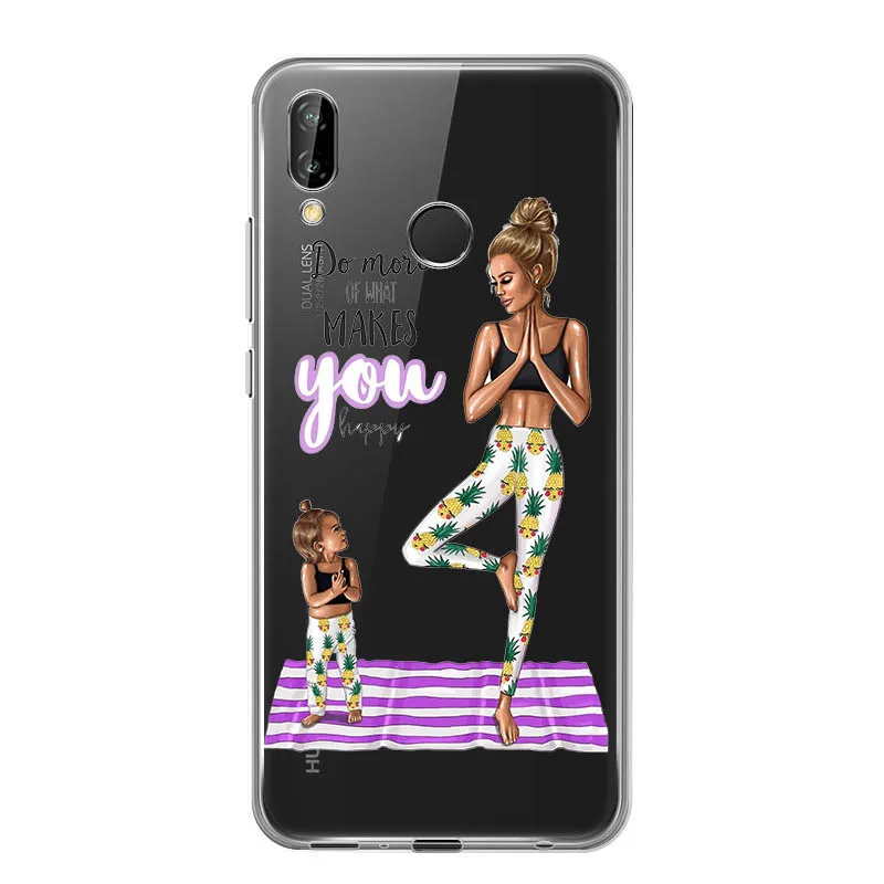 9 Black Brown Hair Girl Queen Family Baby Mom Soft Silicone phone case for Huawei honor 20Pro 9X V20 10 8S 8a play 20i 8X 9i Lite - Цвет: 9