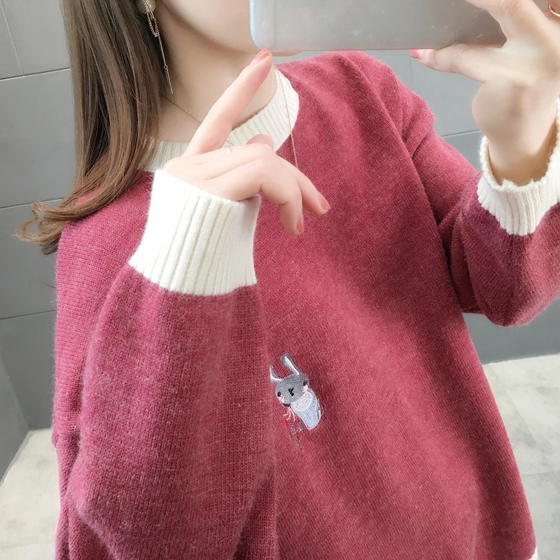 

4938w area 22 left] - real picture rabbit embroidery color matching round neck sleeve 55