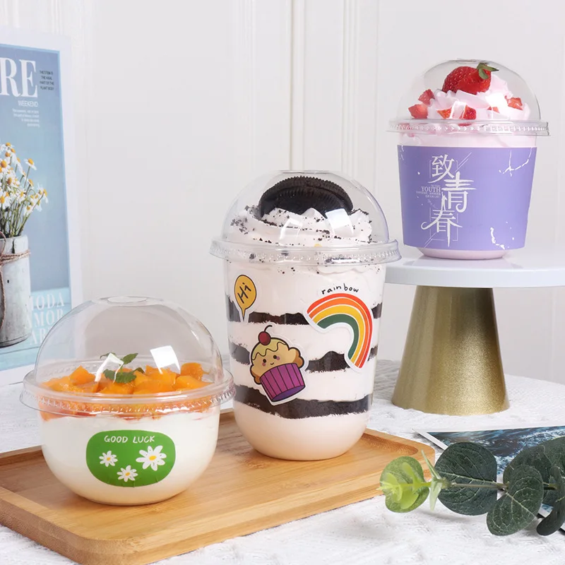 

100Pcs 250/360/500ML U-shaped Fat Fat Cake Cup Takeaway Packaging Box Transparent PP Ice Cream Dessert Container Party Supplies