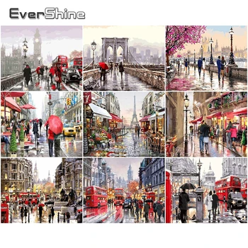 

EverShine Oil Painting By Numbers Landscape Hand Painted Wall Art Street Drawing Canvas Home Decoration