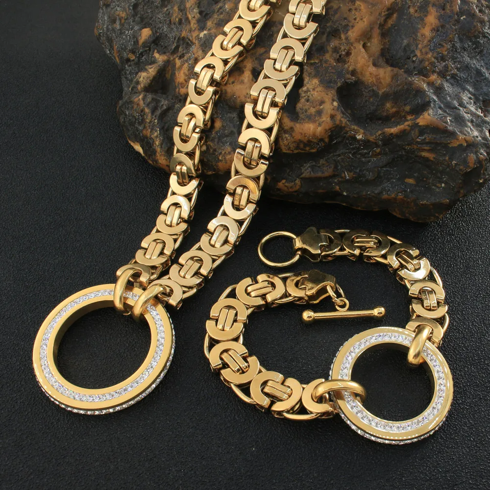 Fashion Crystal Big Round Style Stainless Steel Jewelry Sets For Women Fashion Crystal Big Round Style Stainless Steel Jewelry Sets For Women