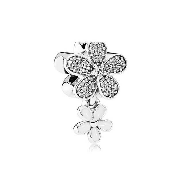 925 пробы, серебро, 1:1, аутентичный, 791480CZ, ромашка, проложенный, серебряный шарм с кубическим цирконием, браслет, для женщин