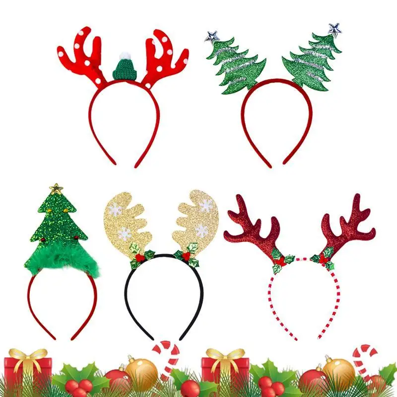 5pcs Antlers Headbands Christmas Festive Headwear Hair Band Headdress Party Costume for Kids Girls Children