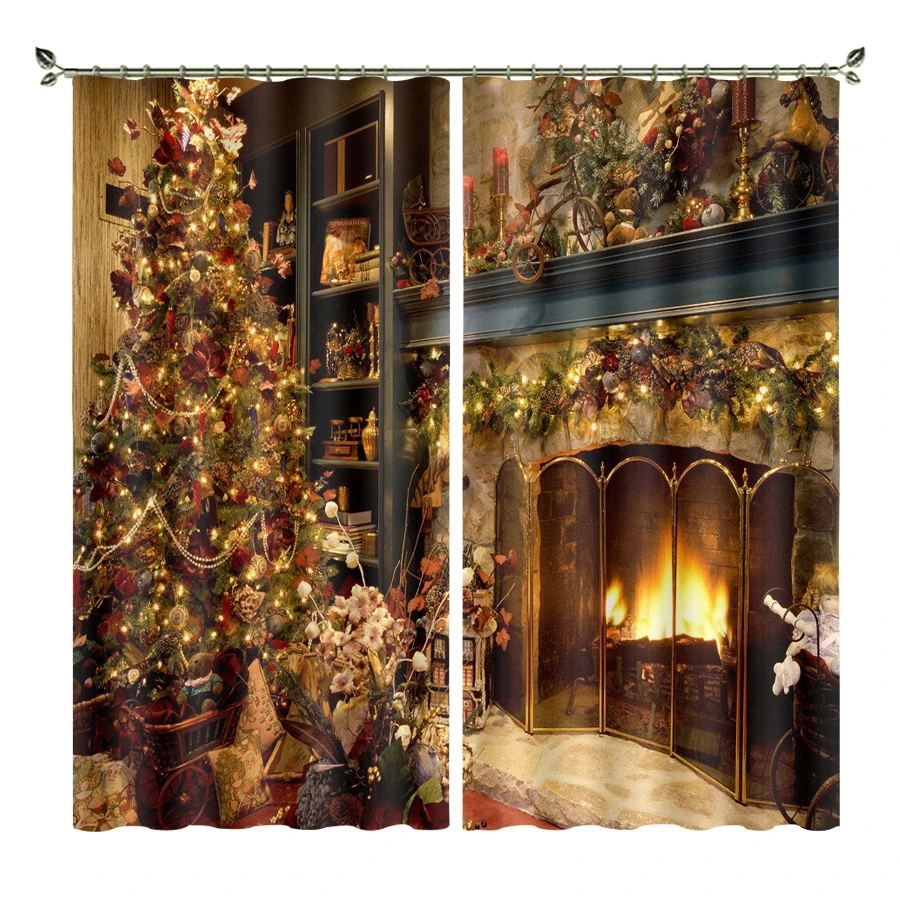 Personality 3D blackout curtains to map custom size shop theme hotel happy new year christmas gift ins style decoration cartoon