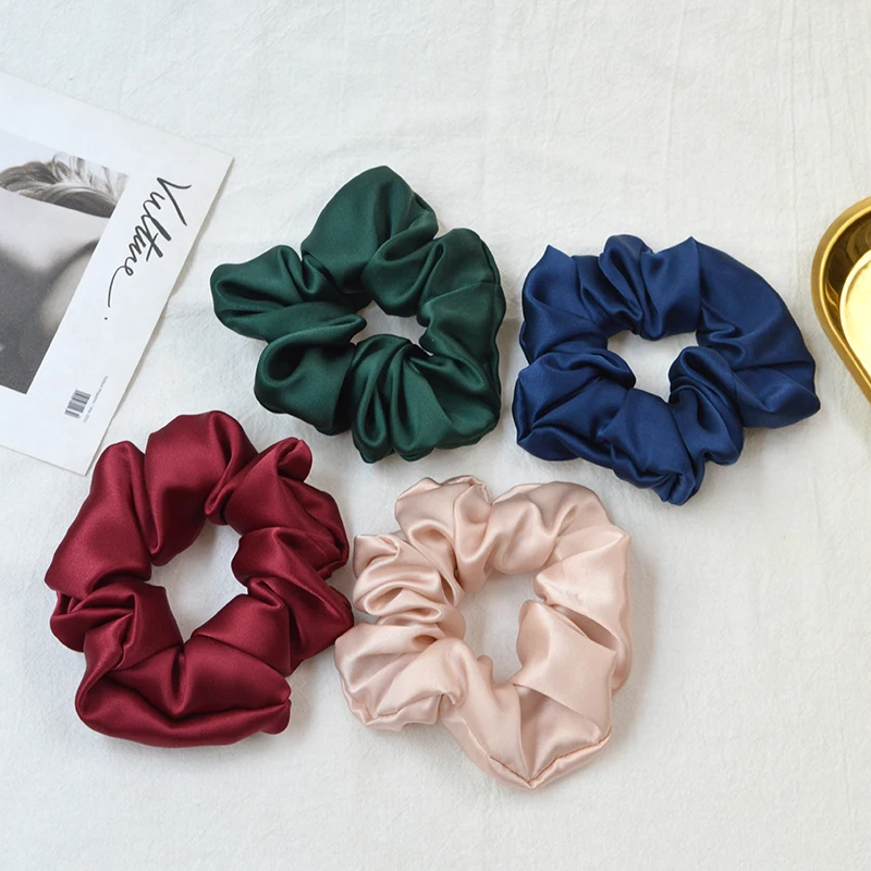 100% Pure Silk Hair Scrunchie Width 3.5cm Hair Ties Band Girls Ponytail Holder Luxurious Colors Sold by one pack of 3pcs claw hair clips Hair Accessories