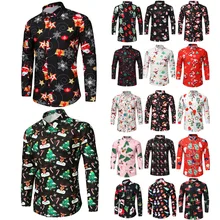Мужская 3D Рождественская рубашка с принтом Санта Клауса, длинный рукав, мужской жакет Джокера для отдыха, Повседневная облегающая забавная блузка