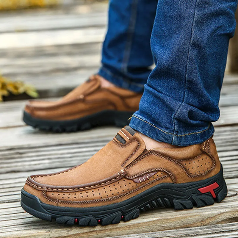 Handmade Men Comfortable Durable Shoes Casual PU Leather Loafers Slip-On Wearable Walking Shoes K-BEST
