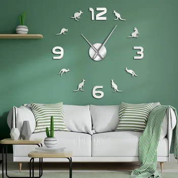 

Australia kangaroo Animal 3D Acrylic Wall Clock Mirror Surface Frameless Wall Clock Modern Silent Quartz Big Time Clock