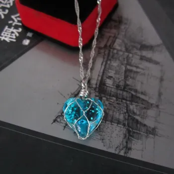 

Free Shipping Fashion Handmade DIY Love Heart Crystal Stone Glowing Glow in Dark Charm Pendant Necklaces Jewelry Holiday Gifts