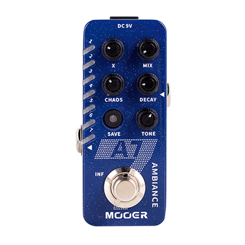 MOOER-Pedal de reverberación A7 para guitarra, con 7 efectos de reverberación integrados, amortiguador infinito, Bypass, efectos de reverberación, piezas para guitarra