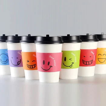 

200 pcs Disposable Cup sleeve for disposable cups Smiling face Double-deck paper coffee tea juice Cup sleeve Anti-hot Customized