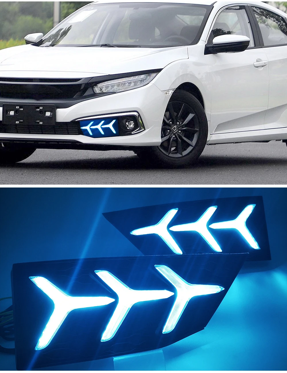 Автомобильный мигающий 2 шт. светодиодный DRL для Honda Civic sedan с движущимся сигналом светодиодный противотуманный фонарь крышка дневной ходовой светильник
