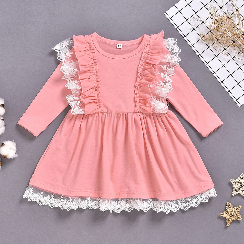 Платье милое однотонное кружевное платье принцессы с рюшами для маленьких девочек зимняя повседневная одежда для маленьких девочек vestido infantil