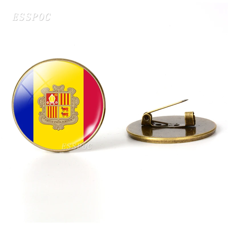 Andorra Южная Европа: Португалия Греция Испания Италия Румыния Броши с флагом бижутерия со стеклянными кабошонами бронзовая брошь булавки Национальный день подарки - Окраска металла: Andorra
