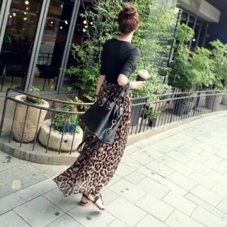New Spring Summer women Leopard print elegant skirt Long beach skirt saias femininas DC498