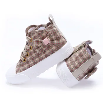 

2020 Plaid Baby Sneakers Kids Bowknot Casual Shoes Breathable Little Girls Canvas Shoes Running Shoes Anti-slippery G617