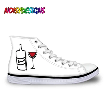 

NOISYDESIGNS Wine Bottle Women Vulcanized Shoes 2020 High Canvas Shoes Lace-up Breathable Flat Casual Ladies Sneakers Zapatos