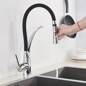 

Blackend Spring Kitchen Faucet Pull out Side Sprayer Dual Spout Single Handle Mixer Tap Sink Faucet 360 Rotation Kitchen Faucets
