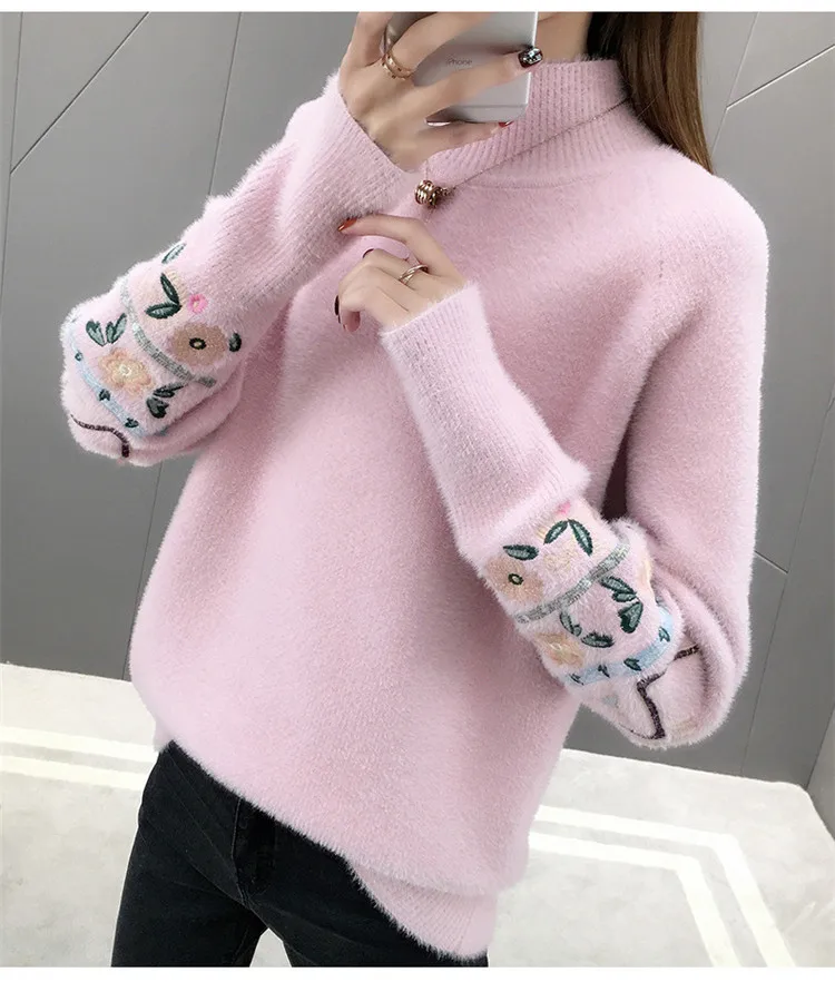Новая норковая бархатная вязаные свитеры женские зимние пуловеры с вышивкой свитера женские утепленные свитера G588
