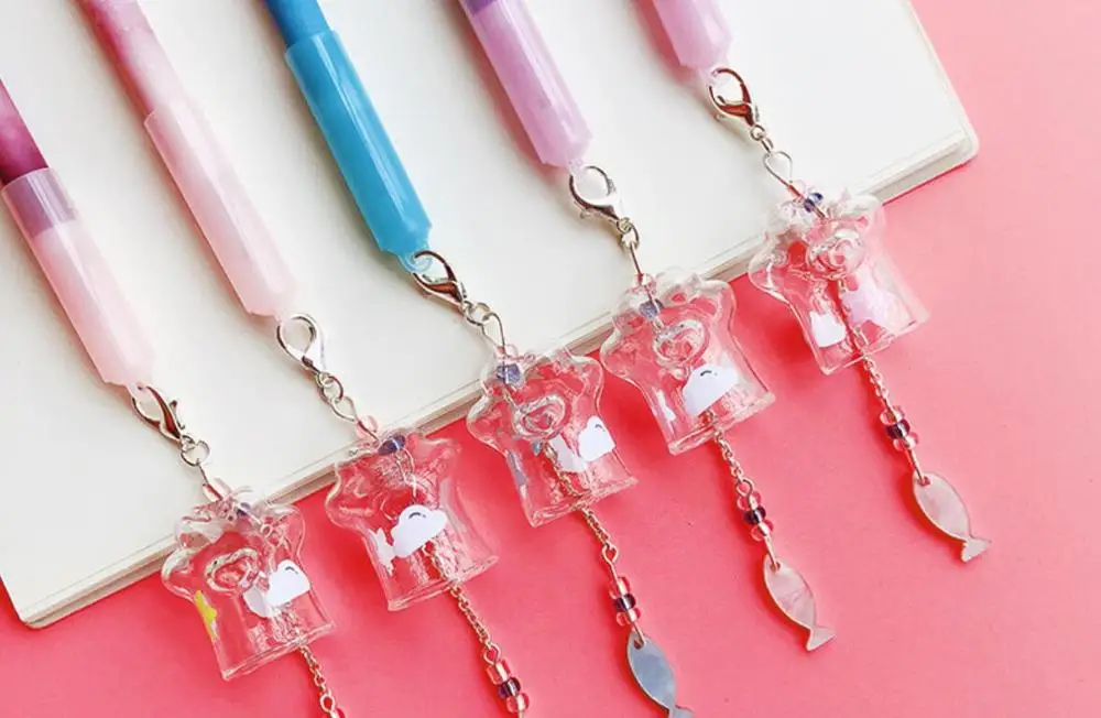 Fish Wind chime гелевая ручка с подвеской Милая мультяшная нейтральная ручка студенческий приз ручка офисная черная ручка для письма рекламная подарочная ручка 30 шт./лот