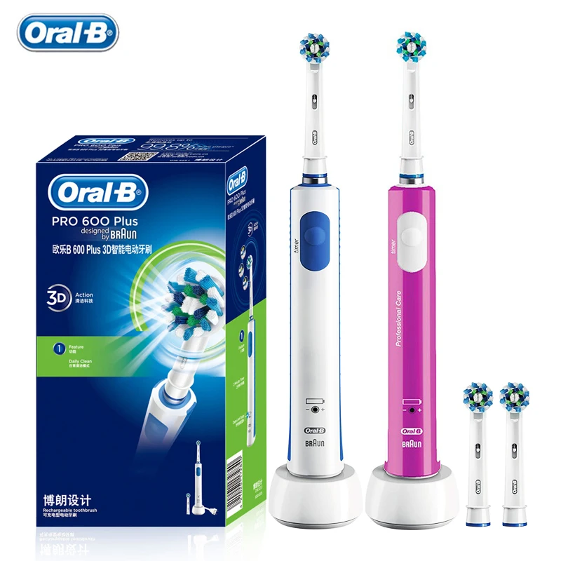 

Oral-B Pro600 Plus перезаряжаемая Электрическая зубная щётка вращающаяся 3D сменная электрическая насадка для зубной щетки для перекладин Oral B насадки