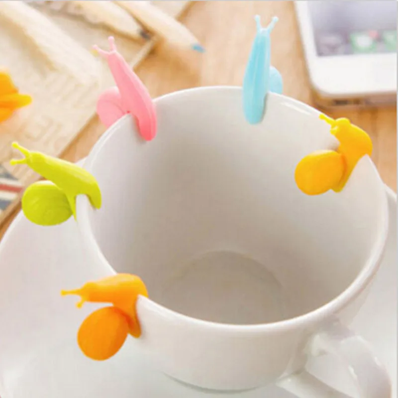 10Pcs/lot Cup Mug Candy Colors Gift Set Good Tea Tools Random Color Cute Snail Shape Silicone Bag Holder | Дом и сад