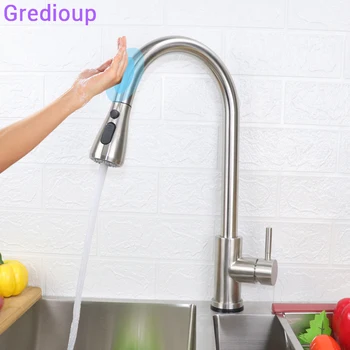 

Kitchen Sink Touch Faucets Smart Sensor Pull Out Tap Hot Cold Water Mixer Automatic Crane Single Handle Deck Mount Faucet Grifos