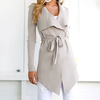

Elegant Temperament Long Trench Coat Women Long Sleeve Belt Slim Cardigan Womens Windbreaker Coat Large Lapel Casaco Feminino