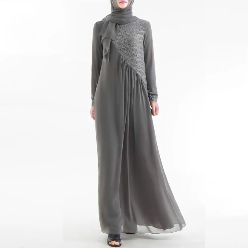 Женское мусульманское хиджаб Abaya темно синее шифоновое платье с длинным рукавом