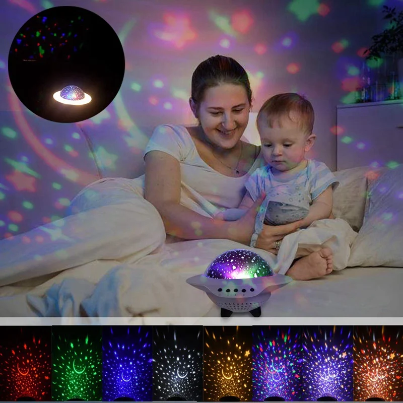 Lâmpada do Projetor Luz da Noite Led com Música Recarregável Lâmpada Novidade Estrela Jogo Crianças Quarto Romântico Usb Ufo 2 quarto romântico lâmpada do projetor
