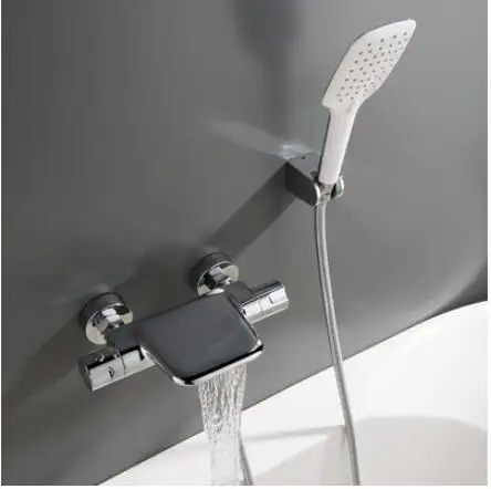 Vidric Wall Mounted Bathroom Black Oil Brushed thermostatic Bath& Shower Faucet hand held Shower Faucet Sets Bathtub Faucet Set - Цвет: chrome set