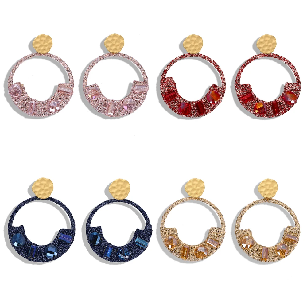 

Girlgo Ethnic Elegant Handmade Round Drop Earrings Colorful Rhinestone Brincos Boho Square Statement Earrings Jewelry for Women