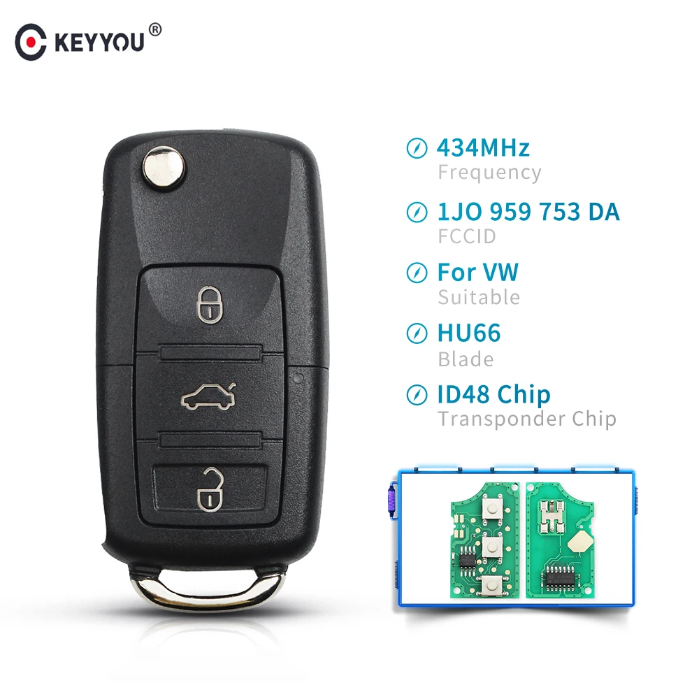 Складной Смарт-флип-накопитель KEYYOU с 3 кнопками для VW Volkswagen PASSAT Polo Skoda Seat 1J0959753DA чип