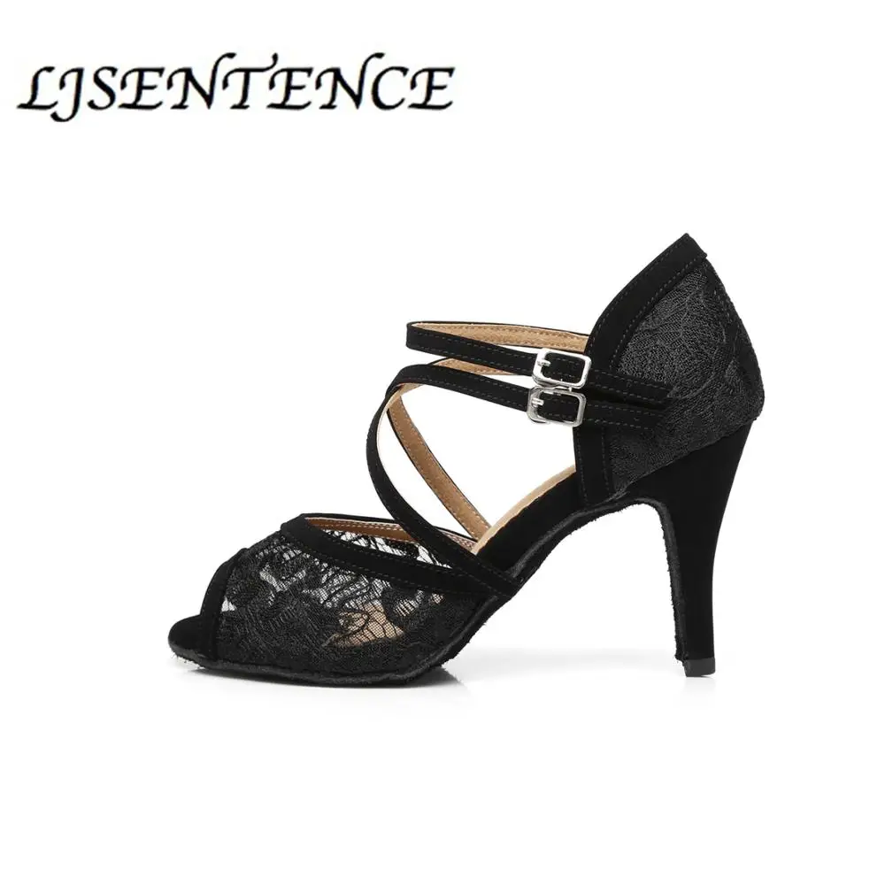 

Professional Latin dancing shoes for women medium high heels satin soft soles for ballroom dancin