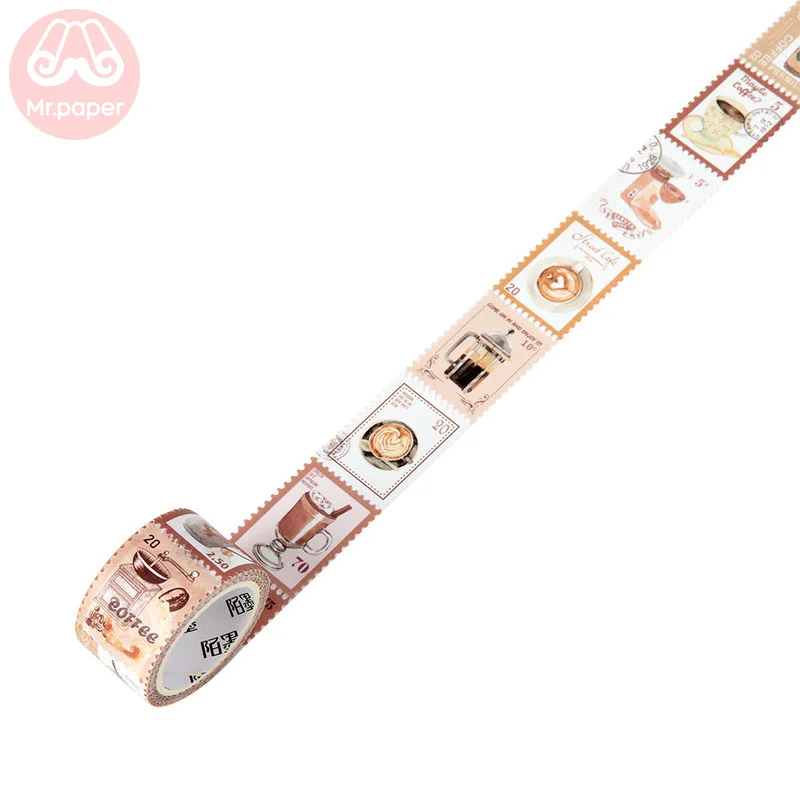 Mr Paper 8 Designs Retro Post Office Plant Stamp Tapes Scrapbooking Deco Sticker Masking Tapes Easy to Tear