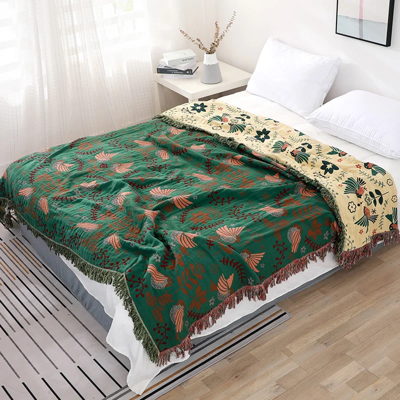 100% Cotton Nordic Soft Large Fashion Muslin Summer Throw Blanket Cover For Sofa Boho Blue Green Warm Bedspread Blankets For Bed 3