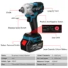 Drillpro 520N.M Brushless Cordless Electric Impact Wrench 1/2 inch Power Tools 3000Amh Li Battery Adapt to Makita 18V Batterry 3