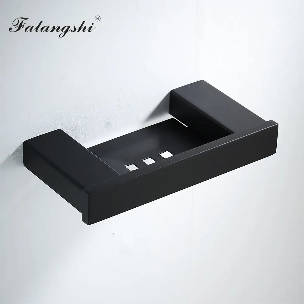 Falangshi 304 нержавеющая сталь набор аксессуаров для ванной комнаты Высокое качество вешалка для полотенец держатель для бумаги Ванная комната Полки крючки черный цвет WB8838 - Цвет: Soap Dish