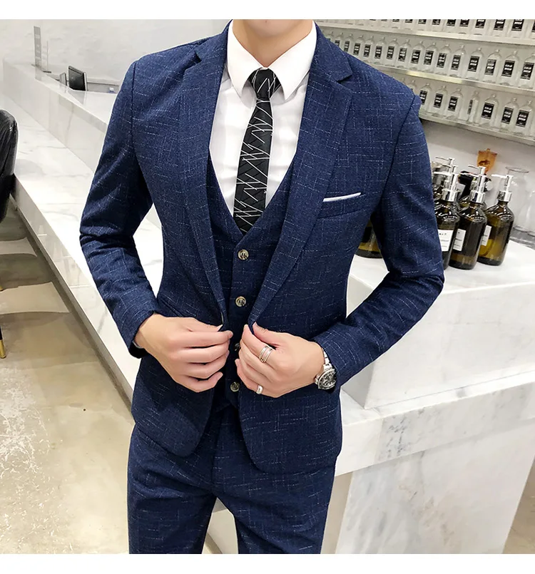 

Мужской деловой костюм из 3 предметов, облегающие смокинги для выпускного вечера для жениха на свадьбу (Блейзер + жилет + брюки)