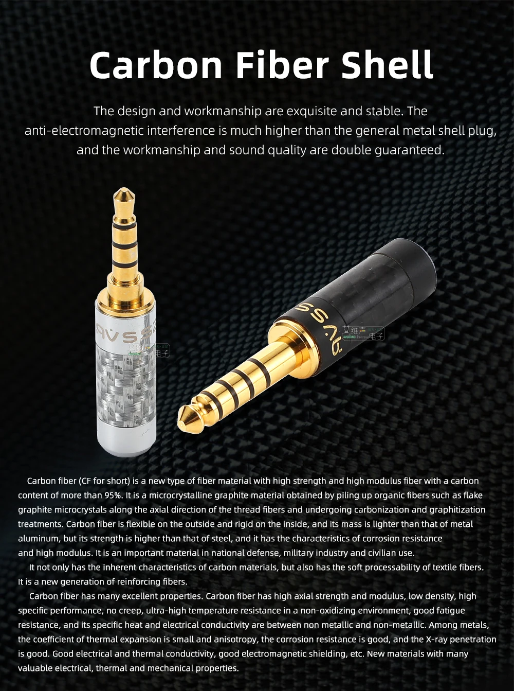AVSSZ Carbon Fiber 3.5mm Jack Stereo Headphone Plug - Straight/Angle, 3/4/5 Poles, DIY Repair & Replacement (2.5mm, 4.4mm) Description Image.This Product Can Be Found With The Tag Names Computer Cables Connecting, Computer Peripherals, PC Hardware Cables Adapters, Straight angle plug