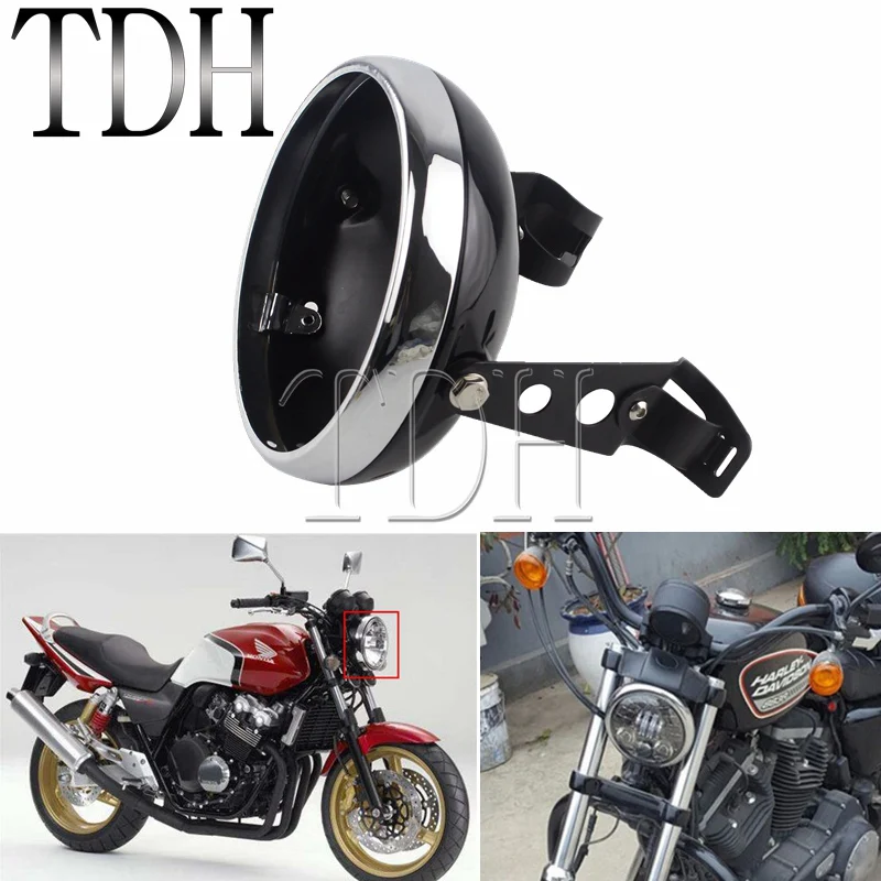 

Black + Chrome 7" LED Headlight Lamp Shell Bucket Housing Mount Bracket for Motorcycle Honda Shadow Kawasaki 28-42mm Brackets