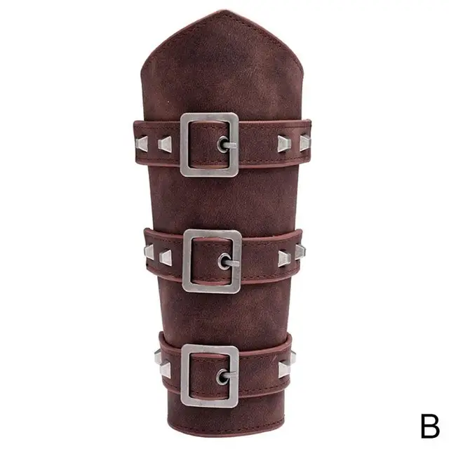 1Pc Men Medieval Cosplay Leather Armor Arm Warmers Lace-Up Viking Pirate Knight Gauntlet Wristband Bracer Steam punk Accessories 24x19.5CM-brown