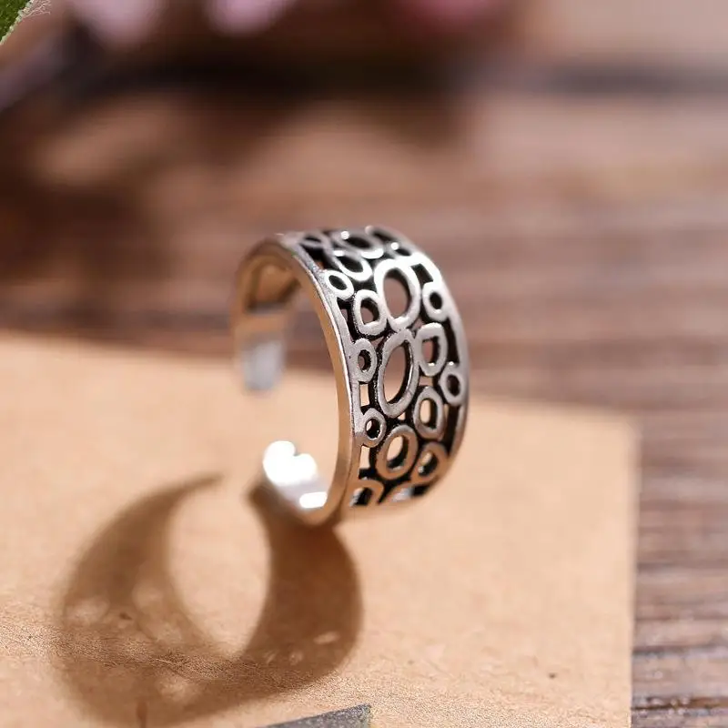 Flyleaf Irregular Hollow 925 Sterling Silver Rings For Women Femme Mothers Gifts Open Ring Vintage Jewelry Wholesale Lots Bulk - Цвет камня: A