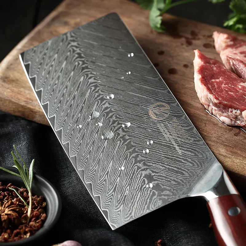 YARENH 7 Inch Cleaver Knife Chinese Vegetable Kitchen knives 67 Layers Damascus Chef Professional Cooking Knife Rosewood Handle